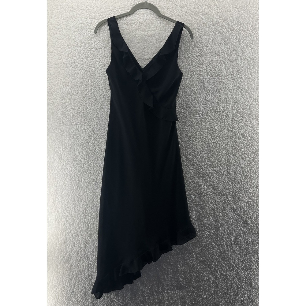 Jodi Kristopher Dress Size 5/6 Midi Asymmetrical Black Effortless Elegant Ruffle